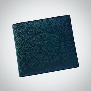 Coach Double Billfold Mens Leather Wallet — Dark Green